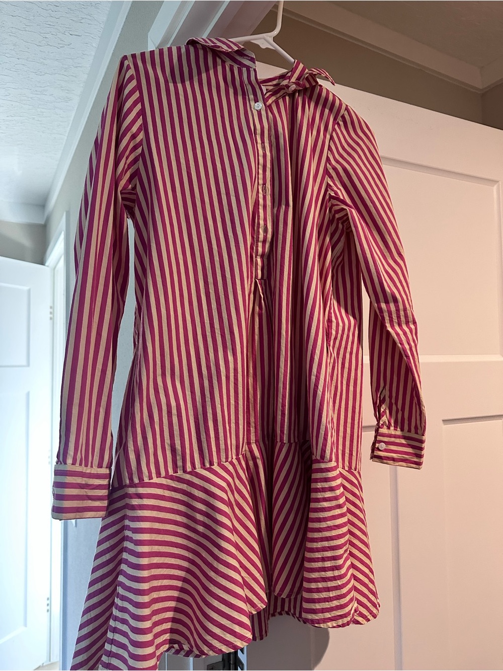 Striped Pink Button-Front Casual Shirt Dress